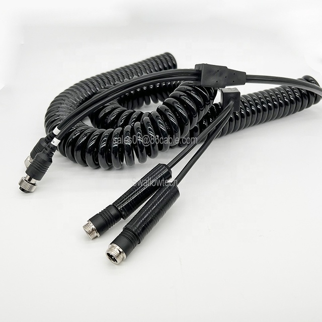 SWALLOWTECH GX12 Aviation Twin Video Camera 1080p Copper Coiled Extension Cable Heavy Duty Male Female Connector PVC 8M Extended