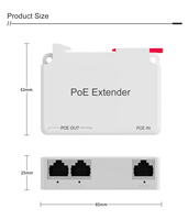 Repetidor/Extensor POE IEEE 802.3af/at de 1 Entrada y 2 Salidas, 10/100 Mbps, para Sistemas de Seguridad con Cámaras IP