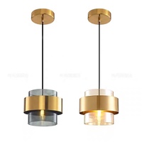 Suspension à anneau en métal Lampes suspendues postmodernes Abat-jour en verre Lustre suspendu or Restaurant chambre à coucher Lampe suspendue