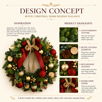 Karangan Bunga Ganda Rustic Buatan dengan Hiasan Pinecone, Lonceng Emas, dan Eucalyptus - Tahan Lama, Dapat Digunakan Kembali, Dekorasi Natal/Hari Raya dari Cedar/Fir Palsu