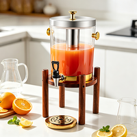 Distributeur de boissons commercial en acier inoxydable FLEY avec tube à glace, robinet de service et support en bois pour les événements de mariage, de buffet et de restauration
