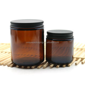100ml 200ml 250ml 300ml 500ml 8 oz 9 oz Pot en verre ambré à face droite avec couvercle en aluminium - Product Image 1