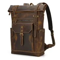 Vintage Brown Genuine Leather Travel Backpack for Outdoor