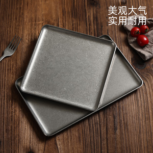 Extra Thick Retro Stainless Steel Plate Square Oval Rectangular For Hotel Meals Microwave Safe Solid Color - Product Image 4