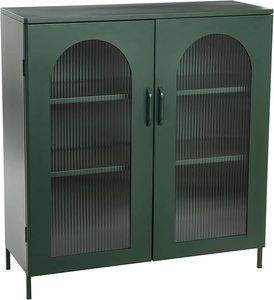 Armario de almacenamiento con <span class=keywords><strong>2</strong></span> puertas de vidrio arqueadas, gabinete de almacenamiento con <span class=keywords><strong>2</strong></span> estantes ajustables, color verde oscuro - Product Image 4