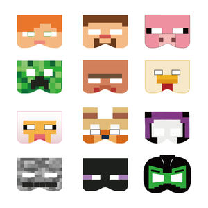 12 masques de fête en papier sur le thème de <span class=keywords><strong>Minecraft</strong></span>, nouveaux, pour décoration d'anniversaire, accessoires de photomaton - Product Image 1