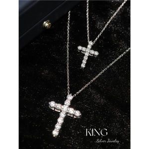 Collier pendentif croix en argent massif avec pavé de pierres, en argent sterling, pour usage quotidien, cadeau, bijoux - Product Image 2