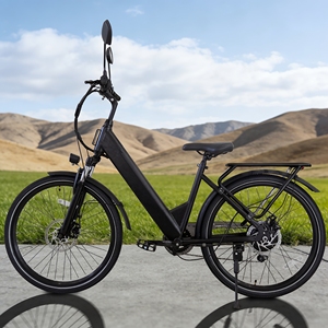 Vélo électrique urbain pour <span class=keywords><strong>femme</strong></span> à <span class=keywords><strong>cadre</strong></span> <span class=keywords><strong>bas</strong></span> avec moteur à moyeu arrière, batterie au lithium, rétroviseur et selle à <span class=keywords><strong>cadre</strong></span> en fer montée à l'arrière - Product Image 1