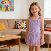 Vestido de Yoga para Niñas al por Mayor con Logotipo Personalizado, Transpirable, Cuello Cuadrado, Ajuste Holgado, Informal para Niñas, para Entrenamiento Diario, Escuela, Baile