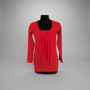 Meilleure vente Robe rouge en coton de bambou avec col en U manches longues maternité longueur genou tenue décontractée quotidienne pour les femmes enceintes - Product Image 3