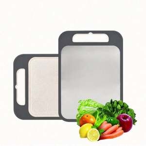 เขียงครัว 2 in 1 สแตนเลสสตีล พร้อมเขียงทำจากฟางข้าวสาลี แบบสองด้าน ทำจากสแตนเลสสตีล 304 - Product Image 1