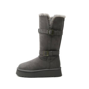 Botas de nieve grises para mujer 2026, nuevas, hasta la rodilla, forradas de lana, cálidas, de algodón grueso, con suela elevadora de 2 usos - Product Image 5