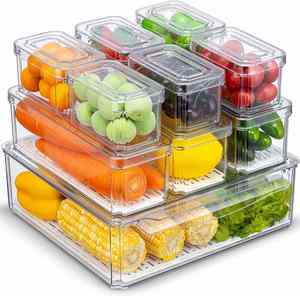 Fridge Organizers 10 Pcs Set Rectangle Clear PET Bpa-Free Airtight Stackable Multi-functional Injection Molded <b>Kitchen</b> <b>Storage</b> - Product Image 1