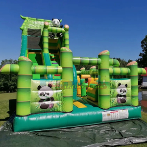 Castillo inflable comercial con tobogán, diseño de jungla de bambú y pandas, para fiestas infantiles. - Product Image 3