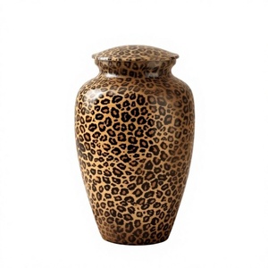 Urne en métal à imprimé léopard avec couvercle, thème animal moderne et traditionnel, vase décoratif portable personnalisé pour table - Product Image 1
