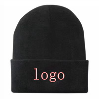 Bonnet en tricot uni multicolore à revers en acrylique pour l'hiver, logo personnalisé, vente en gros, 24 couleurs