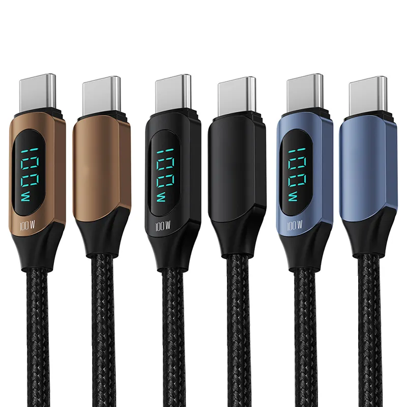 PD 100W Cabos USB Type C à Type C 5A Câble de téléphone de charge rapide Para Celular Cabo USB Kabel Câble de téléphone de données avec affichage