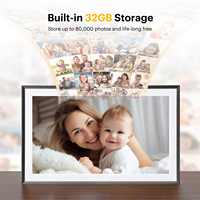 15.6 İnç Dokunmatik Ekran WiFi Dijital Fotoğraf Çerçevesi Video Oynatma 1920x1080 Çözünürlük 1GB+32GB Hafıza Ahşap Çerçeve Bulut