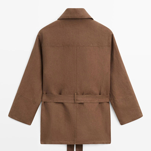 Chemise-veste décontractée pour femme en mélange de lin marron, coupe ample, avec ceinture, poches, respirante, pour l'été, usage quotidien, bureau - Product Image 6