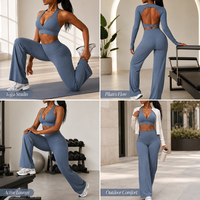 Ensemble de yoga 3 pièces personnalisé pour femme : haut de sport à manches longues, soutien-gorge push-up, leggings taille haute – Tenue de fitness et d'entraînement OEM