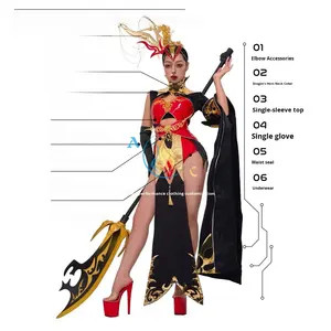 <span class=keywords><strong>Costume</strong></span> da Spettacolo Gogo Personalizzato di Alta Gamma ODM per la Festa di Metà Autunno, Motivo Drago Nuvola Oro Nero, Stile Cinese Heavy Metal per Donna - Product Image 5