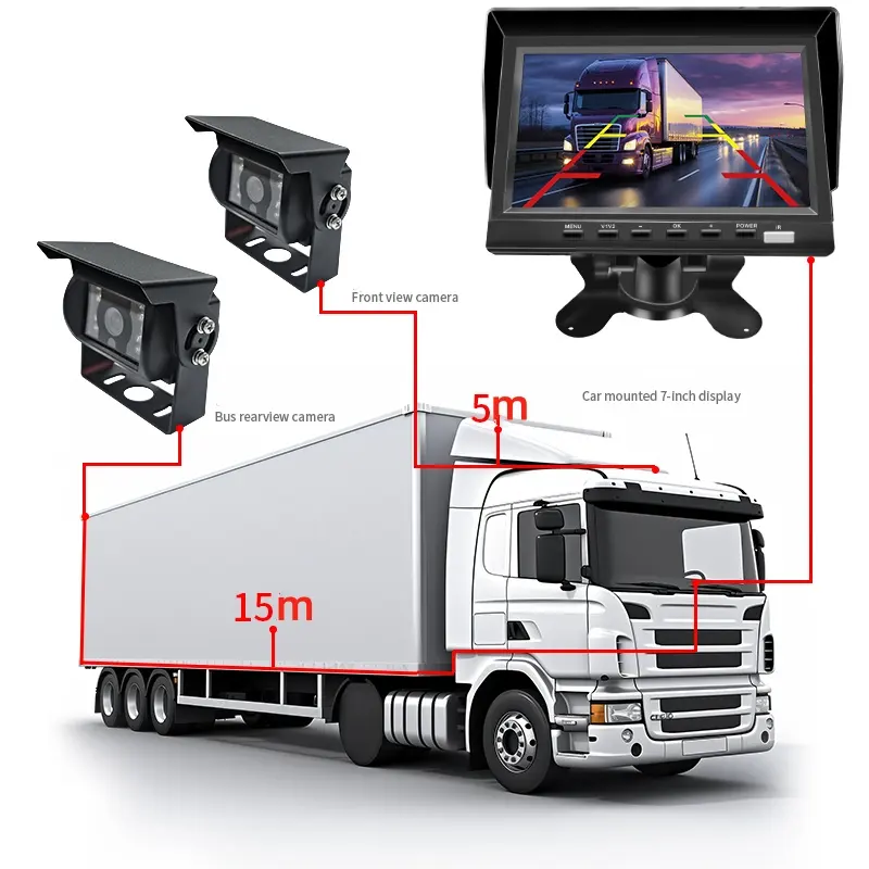 AHD 7 인치 트럭 모니터 레이더 주차 센서 반전 카메라 주차 라인 후면보기 시스템 트럭 백업 카메라 자동차 모니터