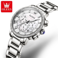 OLEVS 9976 Mignonne montre à quartz femme Offre Spéciale Bracelet en acier inoxydable étanche Chronographe Simple Montre-bracelet décontractée