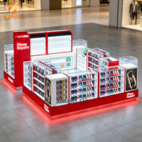 Kiosco de Centro Comercial con LED Rojos Personalizados, Vitrina de Exhibición para Reparación de Teléfonos Móviles, Kiosco de Exhibición de Accesorios para Teléfonos con Vitrina de Vidrio