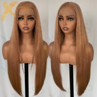Perruques synthétiques longues et lisses en dentelle frontale, résistantes à la chaleur, grises, effet cheveux naturels pour femmes, densité 180, 30 pouces