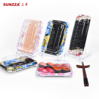 Sunzza kemasan makanan kue kustom transparan baki makan sekali pakai kotak kemasan plastik persegi panjang kotak Sushi dengan tutup