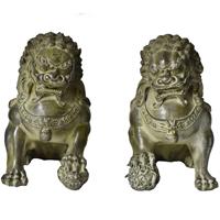 Statue de lion animal en cuivre traditionnel chinois grandes Sculptures de chien Fengshui Foo en bronze à vendre