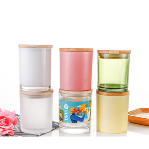<span class=keywords><strong>Bougie</strong></span> <span class=keywords><strong>ronde</strong></span> vide en verre blanc mat givré, 1 pièce, avec capuchon en bois pour la fabrication de bougies parfumées - Product Image 4