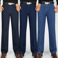 Jeans en denim pour hommes, coupe droite, délavés, taille haute, coupe ample, extensibles, style décontracté chic, pour l'automne/hiver