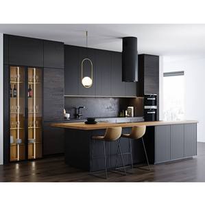 Furnitur rumah mewah lapisan kayu kenari Modular warna hitam Matt pintu kaca lemari dapur desain Modern - Product Image 1