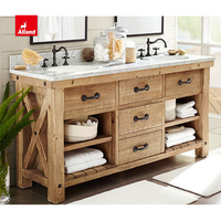 Meubles de salle de bain modernes en bois massif, panneau de porte plat et double vasque, meuble de salle de bain étanche avec miroir