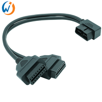 OBD2 Universal en ángulo recto OBD II OBD2 16 pines macho a doble hembra divisor extensión Y Cable para coches