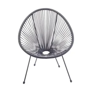 Poltrona Scooby in grigio e acciaio nero, sedia moderna da esterno con struttura in metallo per patio o giardino. - Product Image 1