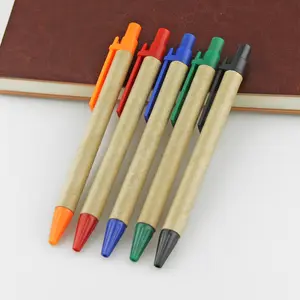 2023 grosir hadiah promosi jumlah besar pena stylus kertas pena bola kayu dengan Logo kustom bolpoin ramah lingkungan