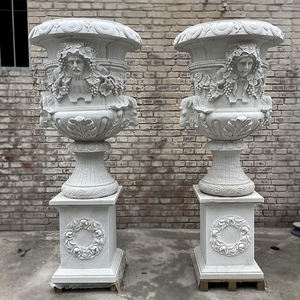 Produk Batu Taman Ukiran Batu Pot Bunga Mewah Ukiran Marmer Putih Pot Tanaman - Product Image 6