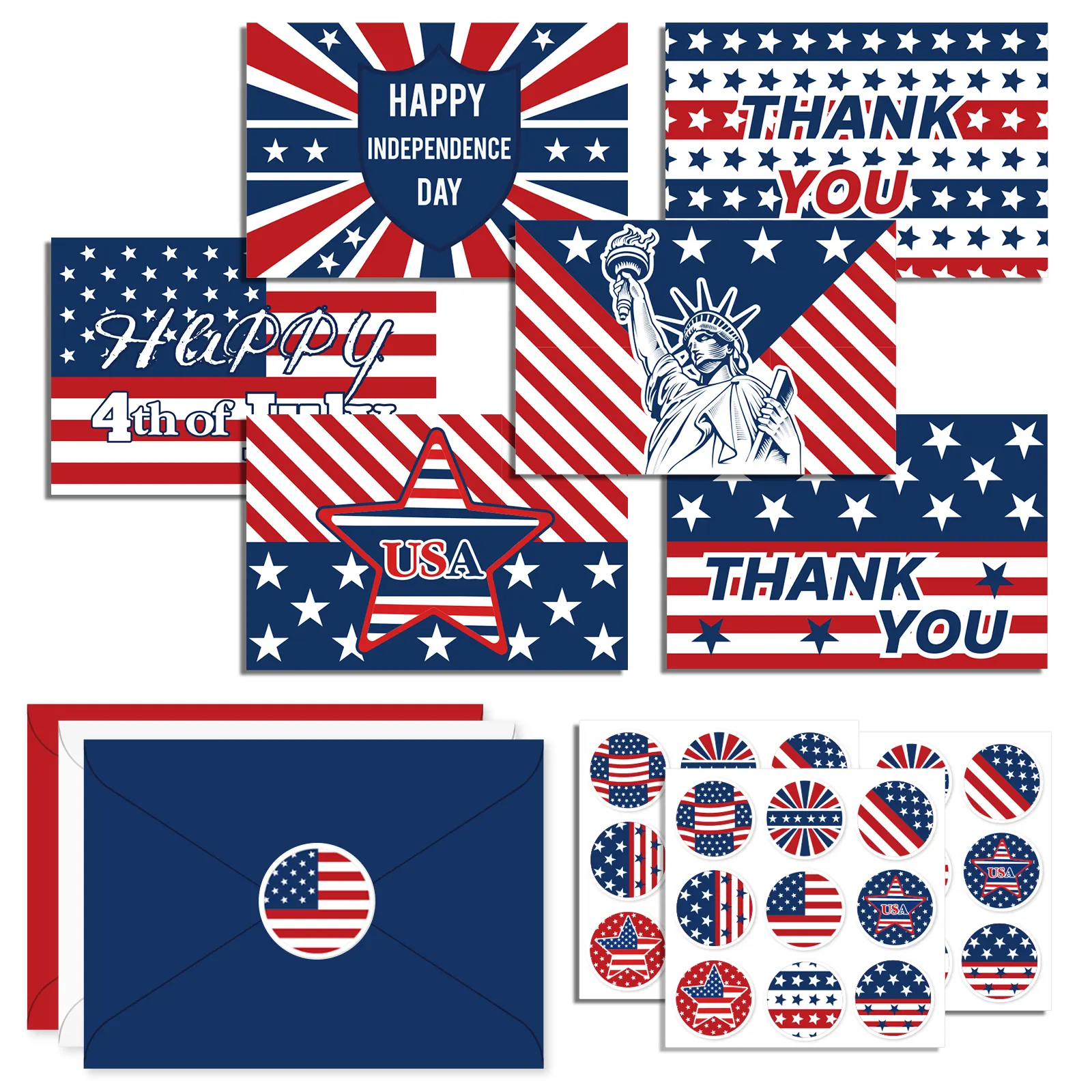 HK027 해피 7 월 4 일 파티 장식 미국 국기 인사말 카드 독립 기념일 감사 카드 봉투