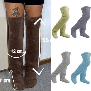 Teddy Bear Floor <b>Socks</b> <b>Knee</b> <b>High</b> Fuzzy Warm Women's <b>Socks</b> Thermo Solid Color Casual Wear 42 Cm Length Gray Brown Sky Blue Green - Product Image 1
