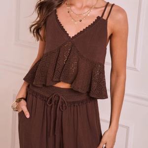 Nuevo Conjunto de Dos Piezas Estilo Boho para Mujer, Top de Ganchillo y Pantalones Anchos, Conjunto Casual - Product Image 1