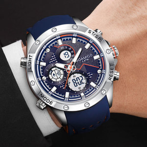 นาฬิกา <span class=keywords><strong>BOAMIGO</strong></span> รุ่นใหม่ ปี 2024 แฟชั่นสีน้ำเงิน สำหรับผู้ชาย นาฬิกาดิจิตอล อนาล็อก ควอตซ์ โครโนกราฟ สายยาง กันน้ำ 50 เมตร - Product Image 2