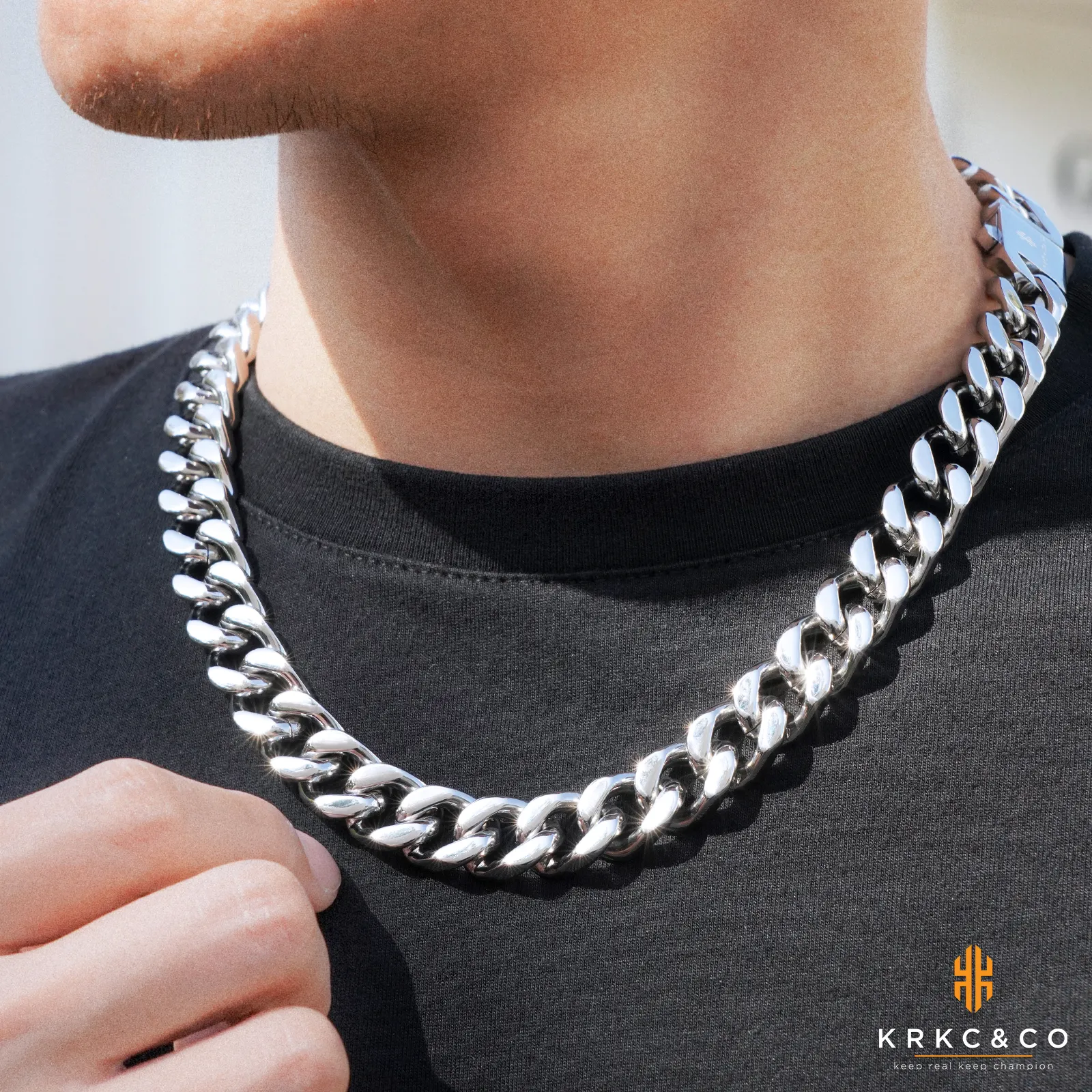 KRKC Drop Shipping New Design Covenient Buckle Clasp RTS 14ミリメートルSilver Rhodium Plated Mens Curb Cuban Link Chains For Amazon Wish