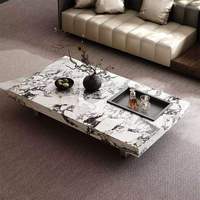 Table basse rectangulaire de luxe en pierre frittée blanche pour hôtel et maison