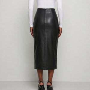 <span class=keywords><strong>Jupe</strong></span> en similicuir pour femme, taille haute, style crayon, longueur midi, structurée, pour le bureau ou décontractée, personnalisable OEM ODM - Product Image 2