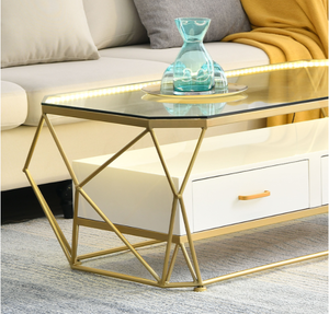 Mesa de Centro de Vidrio Extensible Giratoria de Lujo Moderna para Sala de Estar, Redonda, de Mármol, Dorada y Blanca - Product Image 6