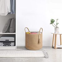 Panier de rangement tissé en corde de chanvre 16 "W X 13.8" L Organisateur de bac de décoration intérieure, parfait pour ranger les couvertures dans le salon/chambre à coucher