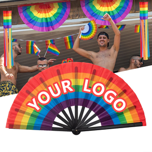 Orgullo imprimible Arco Iris Bambú Plegable Mano Fan Clack Rave Fan Drag Queen Fan Para Raves Festivales Discotecas - Product Image 2