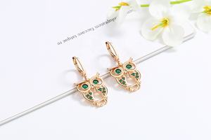 Atacado Latão 18k Laminado Cor De Ouro Cubic Zirconia Feriado Animal Verde Coruja Dorp Brincos Para As Mulheres Moda Jóias - Product Image 2